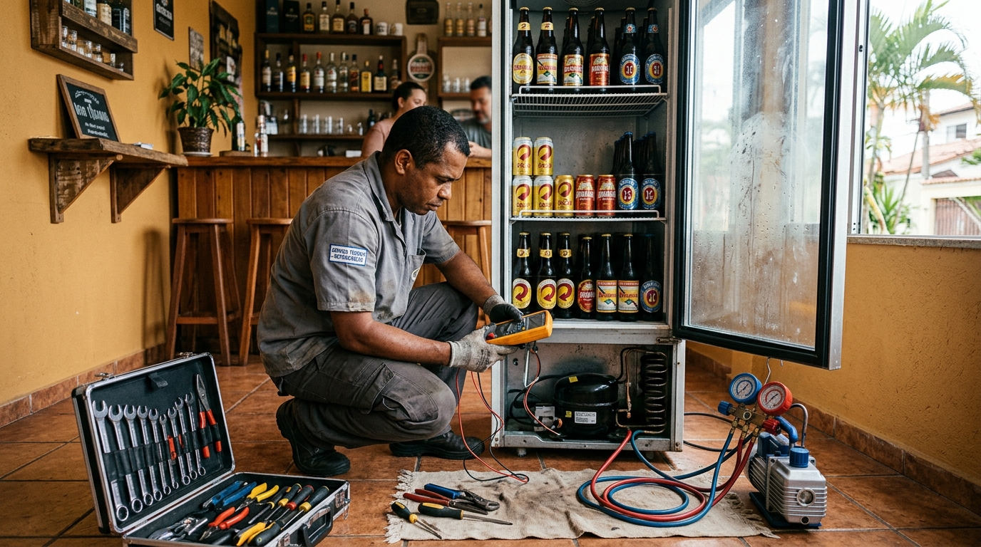 Substituição de termostato de cervejeira em serviço técnico em Fortaleza‑CE