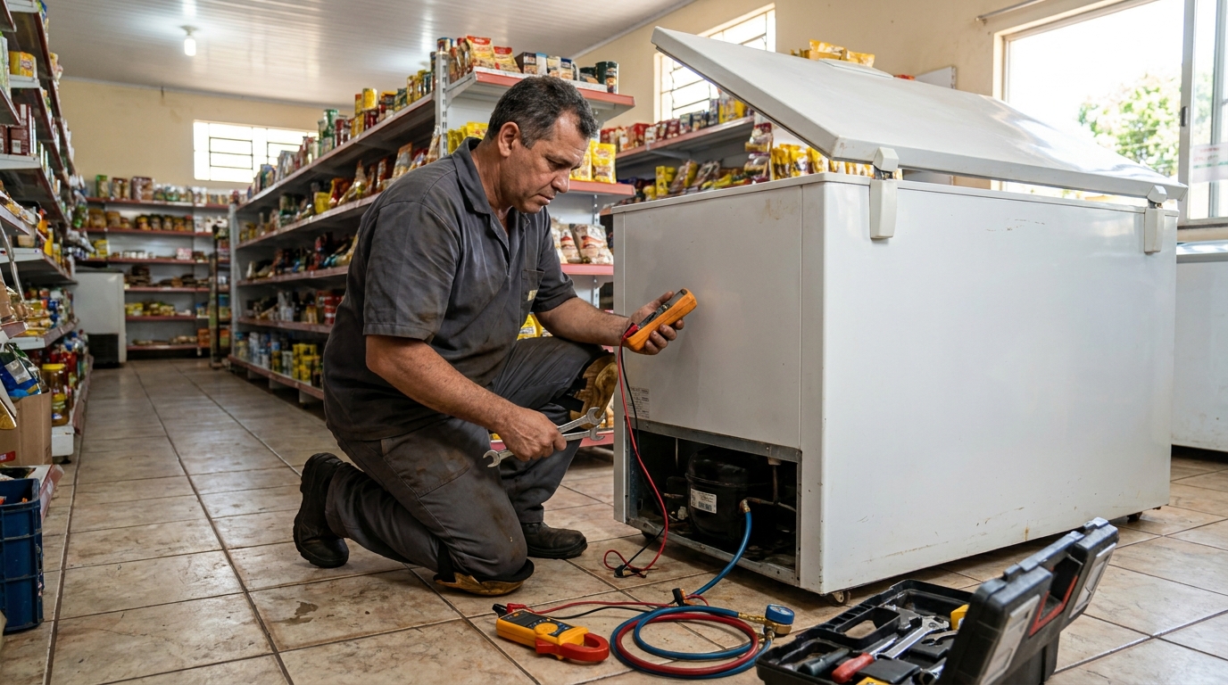 Substituição de termostato de freezer em visita técnica em Fortaleza‑CE